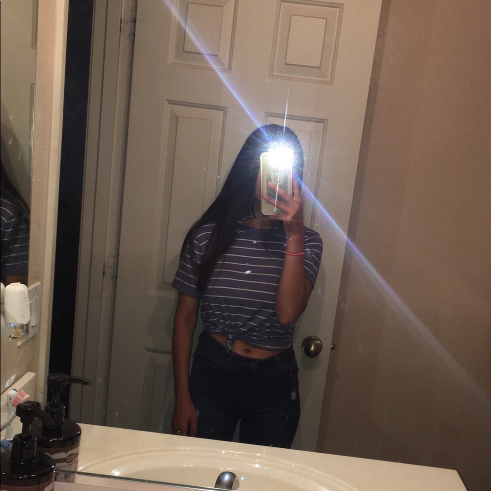 Blue & white striped crop top